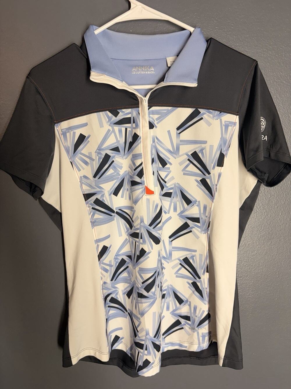 ANNIKA CB Women’s Athletic Top MORGAN RUN Club~MEDIUM~S/S ZIP Neck POLY Blue EUC